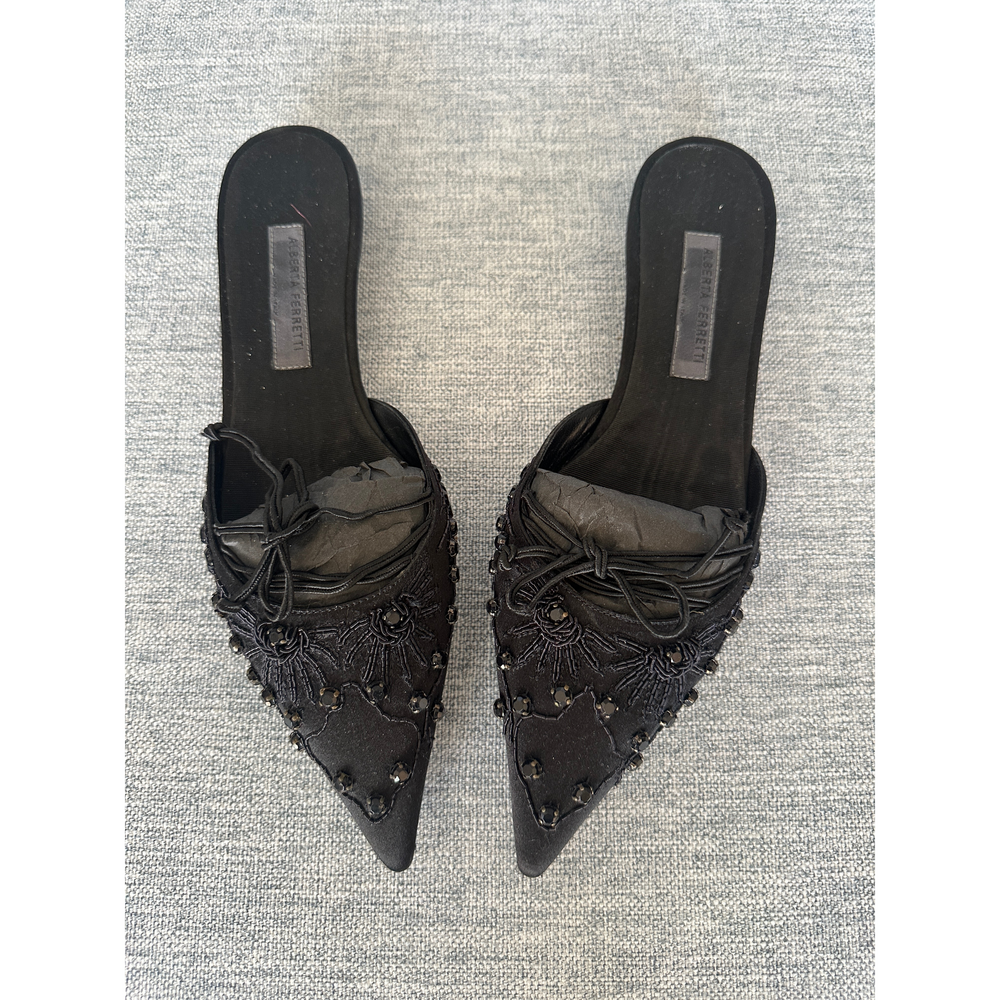 Alberta Ferretti black mules with embellished details